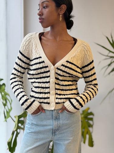 Sezane Maggy Cardigan in Navy & Cream Stripe, XXSmall