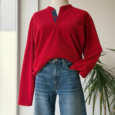 Patagonia Capeline Red Henley Fleece Sweatshirt, Small