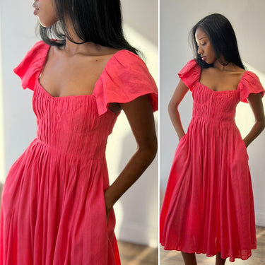 La Ligne Flavia Hot Pink Linen Blend Dress, XSmall