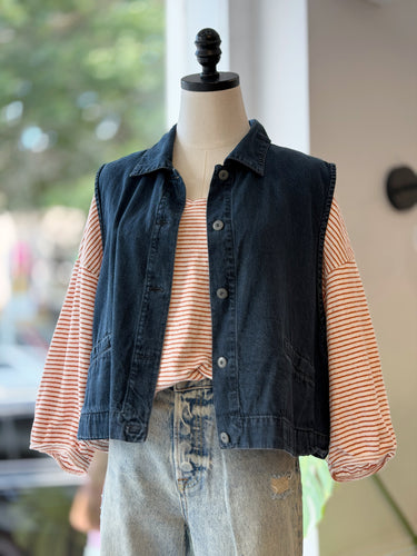 Eileen Fisher Vintage Indigo Denim Vest, Large