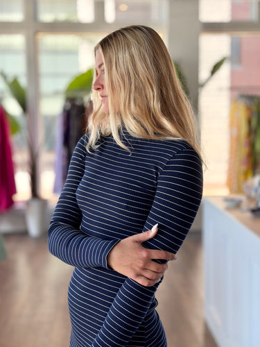 Reformation Navy Striped Mock Mini Dress, Small