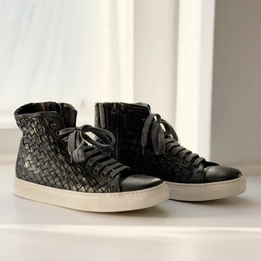 Benheart Nero Fumo High Top Woven Leather Sneakers, 39