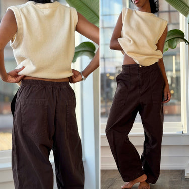 Shaina Mote Chocolate Pull On Cotton Barrel Pants, Medium