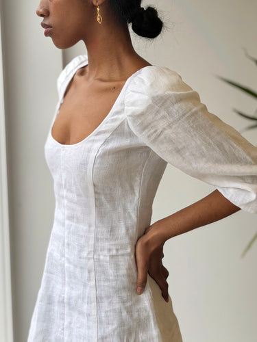 Reformation White Linen Puff Sleeve Mini Dress, 0
