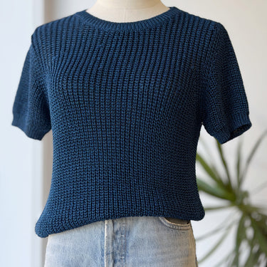 APC  Metallic Blue Knit Short Sleeve Sweater, XSmall