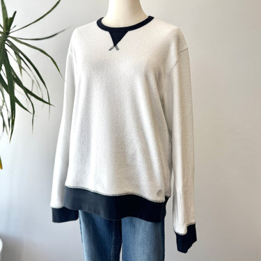 Outerknown White Terrycloth Navy Trim Sweatshirt, Men's Medium
