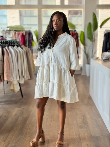 Apiece Apart Ecru Maurino Drop Waist Mini Dress- as is, Large