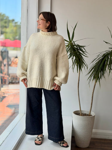 Lisa Says Gah Ivory Oversized Cozy Sweater, XL/2XL
