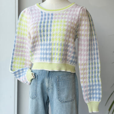 Love Shack Fancy Dolan Crop Check Sweater, Medium