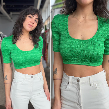 Ganni NWT Bright Green Smocked Crop Tee, 36