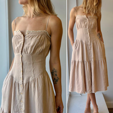 Christy Dawn The Lola Pale Pink Linen Midi Dress, XSmall