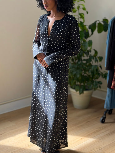 Ganni Polka Dot Long Sleeve Dress, 34