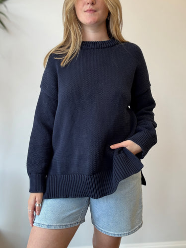 Jenni Kayne Navy Cotton Boyfriend Sweater, Large