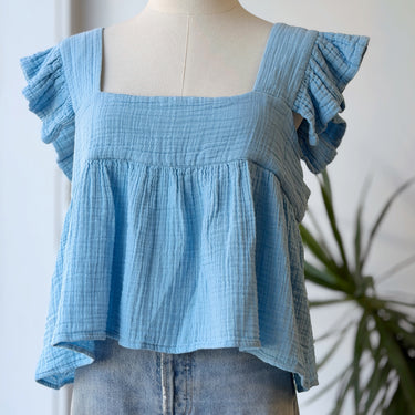 Anaak Cassi Ruffled Gauzy Top in Blue, 3 / Large