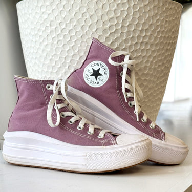 Converse Lavender Platform High Top Sneakers, 7.5
