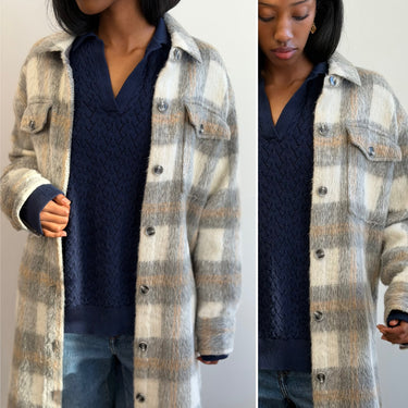 Reformation Plaid Long Shirt Jacket, XSmall
