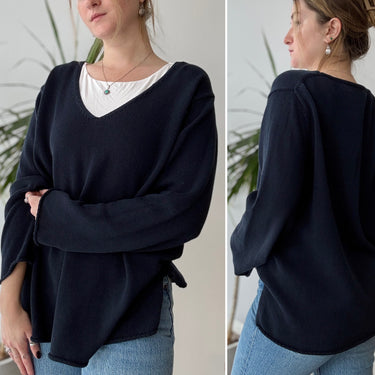 Studio 412 Navy Cotton Knit V-Neck Sweater, XLarge