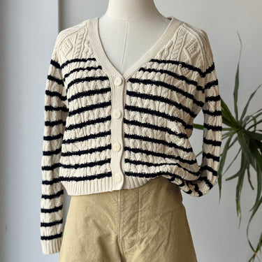 Sezane Maggy Cardigan in Navy & Cream Stripe, XXSmall