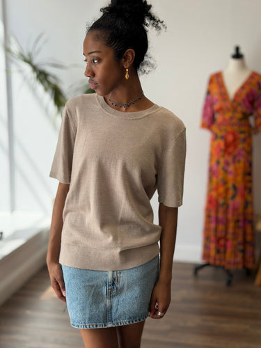 Woolx Short Sleeve Crew Neck in Taupe, Large