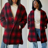 Isabel Etoile Marant Red & Black Plaid Wool Blend Jacket, 34 / Small