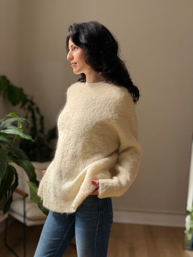 Jenni Kayne Ivory Boucle Alpaca Blend Sweater, Medium