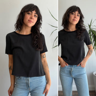 Cuyana Black Silk Boxy T-Shirt, Small