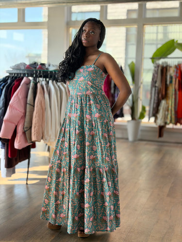 Raga Teal Floral Maxi Dress, Medium
