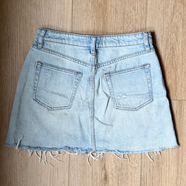 Free People Light Wash Distressed Denim Mini Skirt, 26