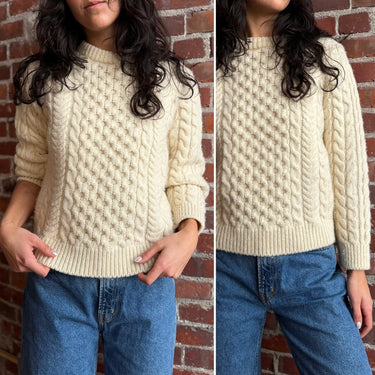 LL Bean Ivory Fishermans Knit Sweater as is , Small