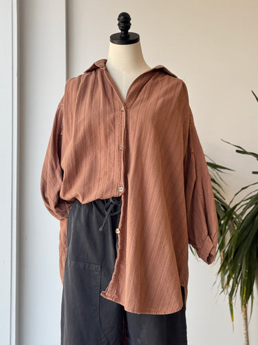 Esby Terracotta Textured Oversized Shirt, XS/S