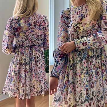 GANNI Floral-Print Plissé-Paneled Georgette Mini Dress, 36/4