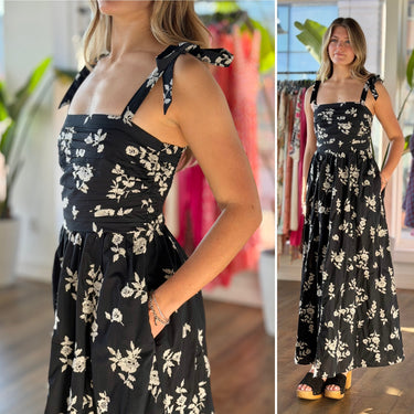 Abercrombie & Fitch NWT Black Embroidered Floral Dress, Small Tall