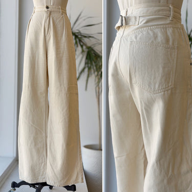 Sayaka Davis Ecru Pleated Front Straight Leg Pants, Large
