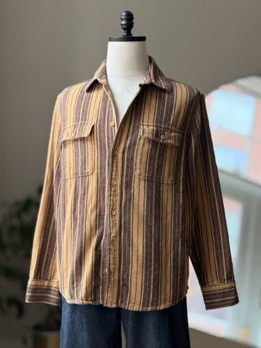 Taylor Stitch Sand Striped Short Sleeve Button Up Shirt, 42