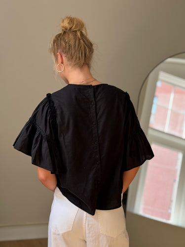 Closed Black Flouncy Sleeve Blouse, Small