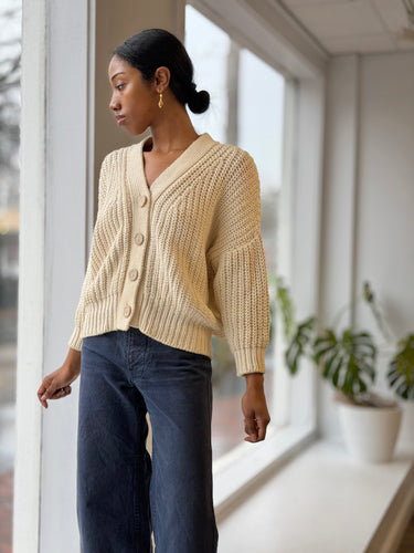 Babaa No 18 Cotton Cardigan in Natural, Free Size