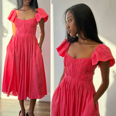 La Ligne Flavia Hot Pink Linen Blend Dress, XSmall