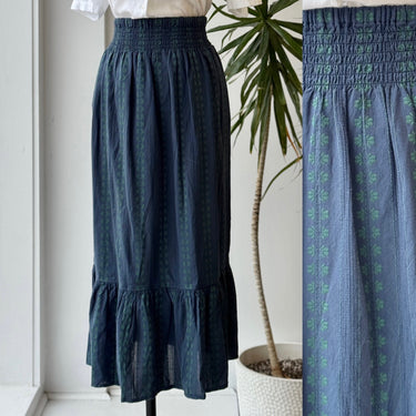Toad & Co Navy & Green Cipher Midi Skirt, Large