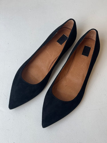 Frye Black Suede Point Flats, 8.5