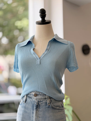 Alice + Olivia Blue Polo Knit Top, XSmall