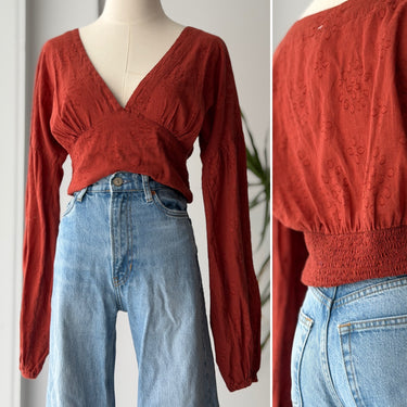Free People Rust Red Boho Crop Top, Medium