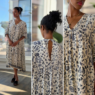 Natalie Martin Cream & Blue Floral Midi Dress, XSmall