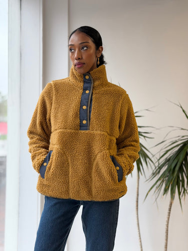 LL Bean Mustard and Navy Fleece, Medium