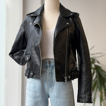MNG Black Vegan Leather Moto Jacket, XSmall