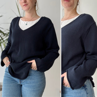 Studio 412 Navy Cotton Knit V-Neck Sweater, XLarge