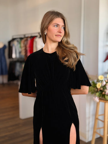 Les Reveries NWT Black Velvet Midi Dress, 6