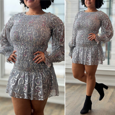 Love Shack Fancy Blue Shimmer Smocked Dress, Medium