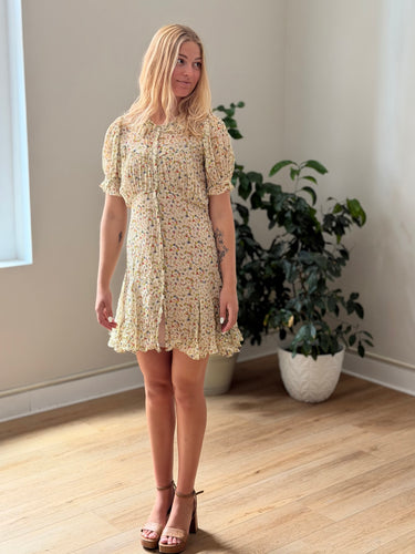 Doen Sheer Floral Button Front Mini Dress, Small