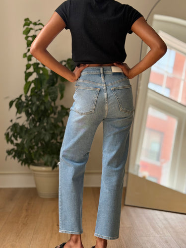 Re/Done Light Wash Distressed Straight Leg Jeans, 25