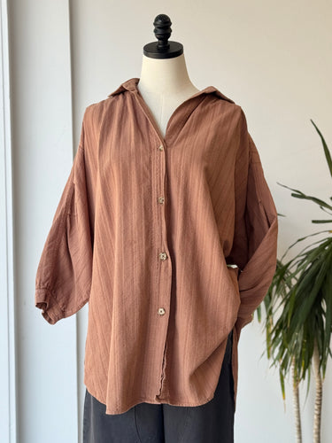 Esby Terracotta Textured Oversized Shirt, XS/S